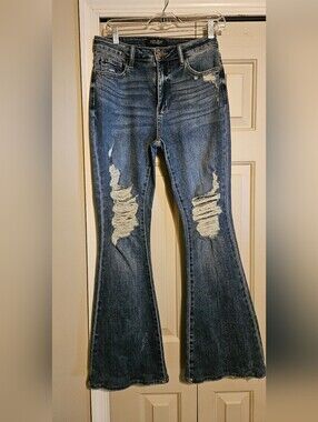 Womens Distressed Flare Jeans